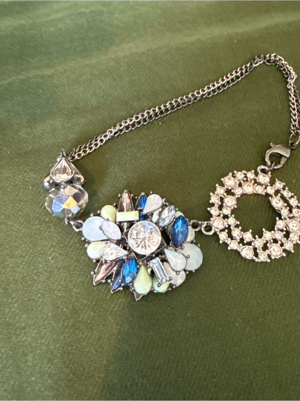 Blue & White Rhinestone Statement Bracelet – Silver Tone Crystal Accent